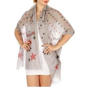 Patriotic Western American Long Gray Stars Viscose Frey Hem Scarf 72" X 27"